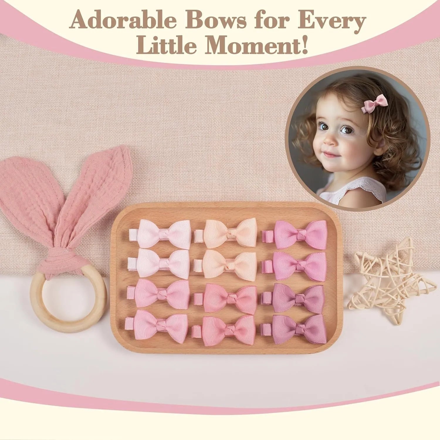 Assortment of pastel-coloured fully lined hair clips and bows for babies and toddlers.