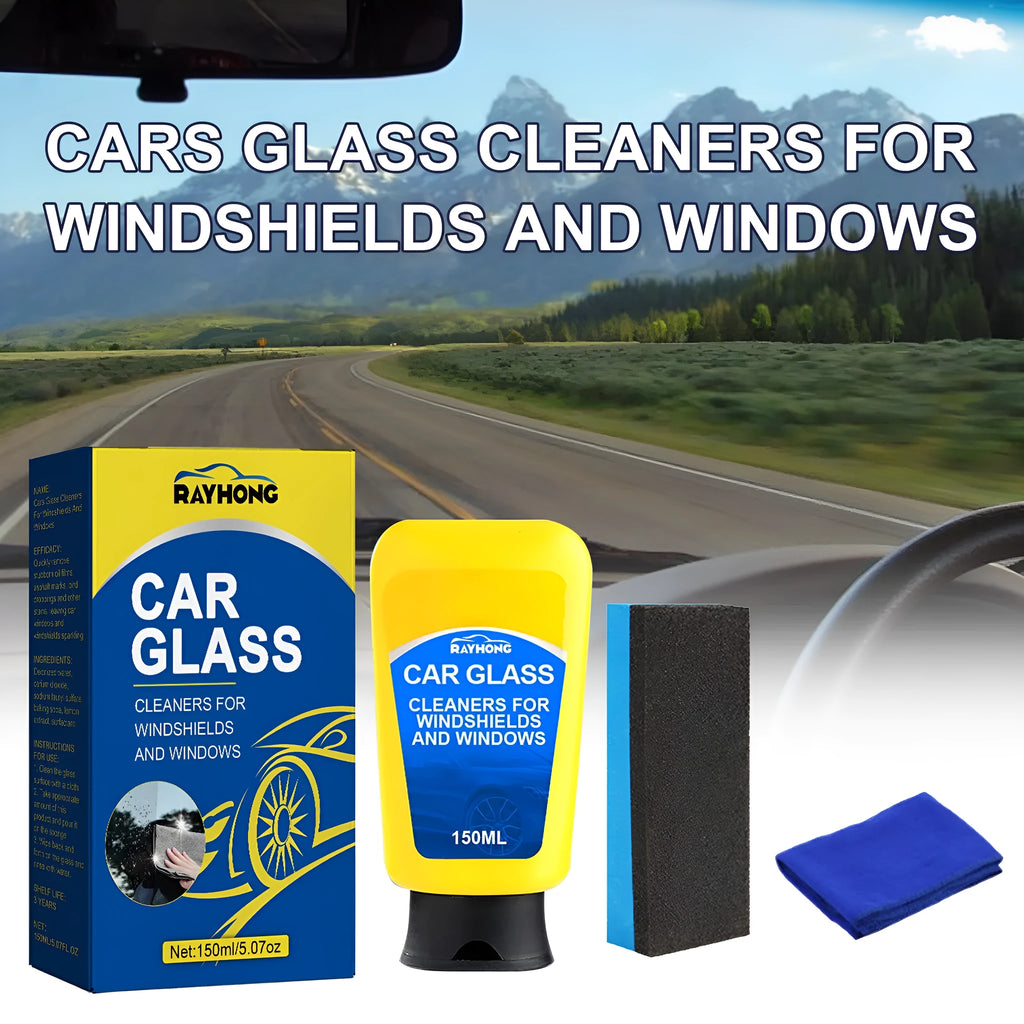 150ml car windscreen detergent bottle with application sponge and microfibre cleaning cloth.