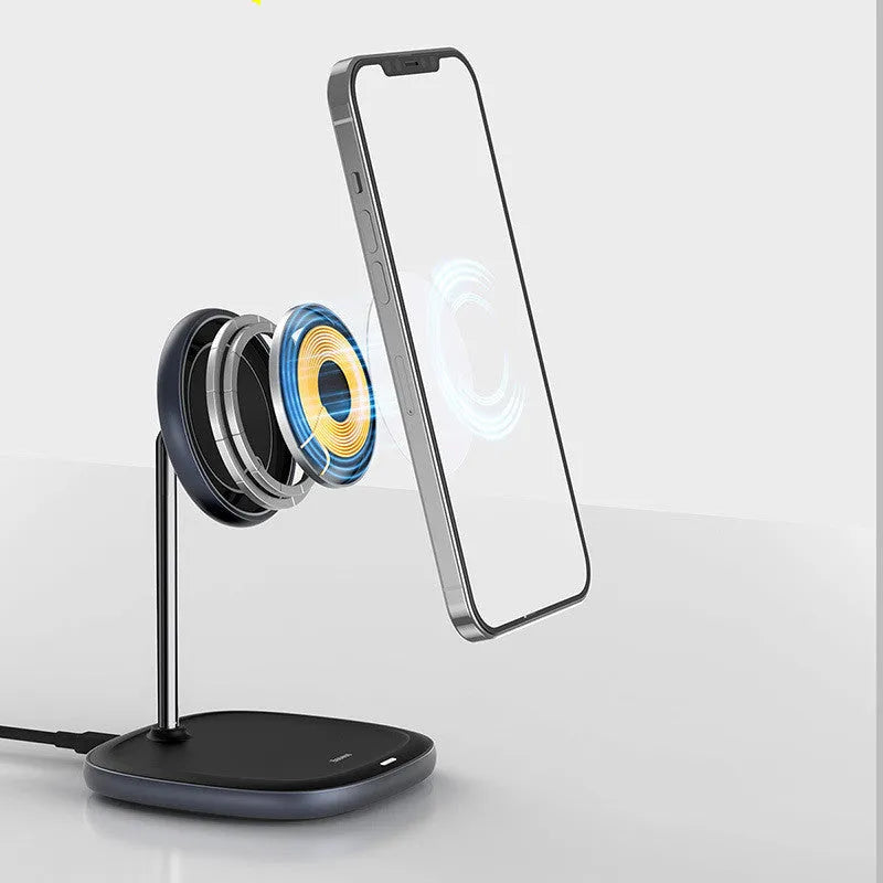 Swan magnetic desktop stand wireless charger for iPhone 12 series in black or white with Type-C cable