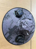 Men's grey solar fan cap with large brim and two small built-in fans on the front.