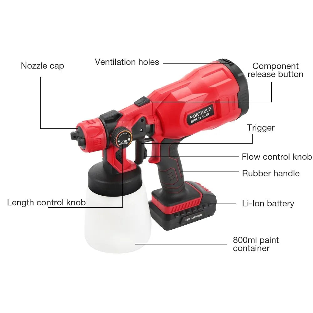 Blue cordless paint spraying machine with 800ml watering can and 550W power rating