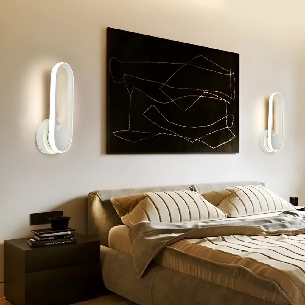 Rotatable acrylic LED wall lamp with metal iron body, 12 x 30 cm, black or white, for indoor bedside use
