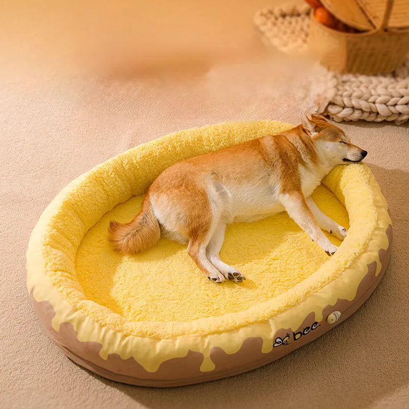 Grey washable velvet dog bed for small medium dogs, shown with detachable cover.