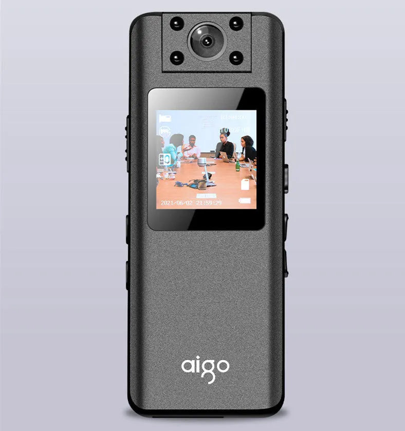 DSJ-S11 black body worn camera showing display screen, wide-angle lens, and compact dimensions
