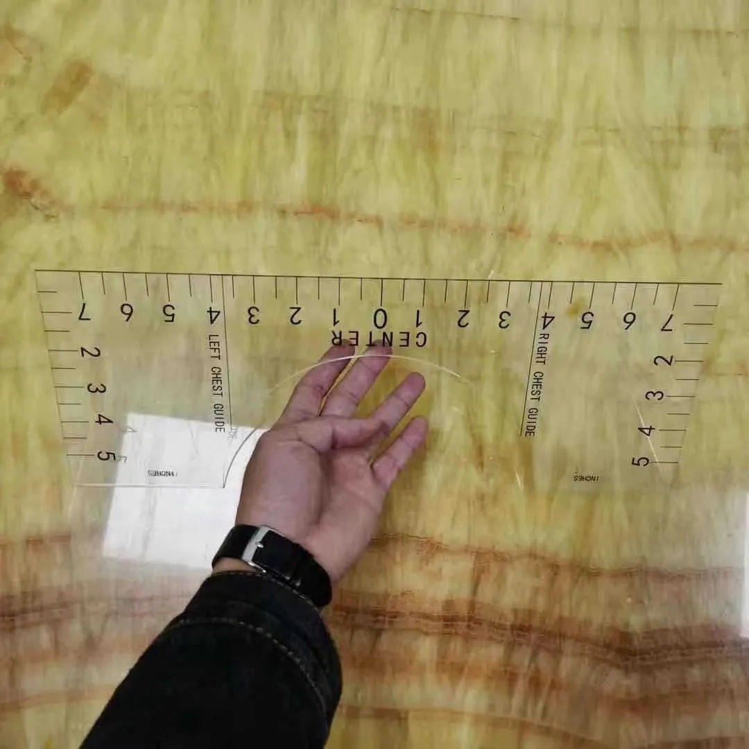 Transparent acrylic sewing patch ruler with measurement grid for T-shirt alignment