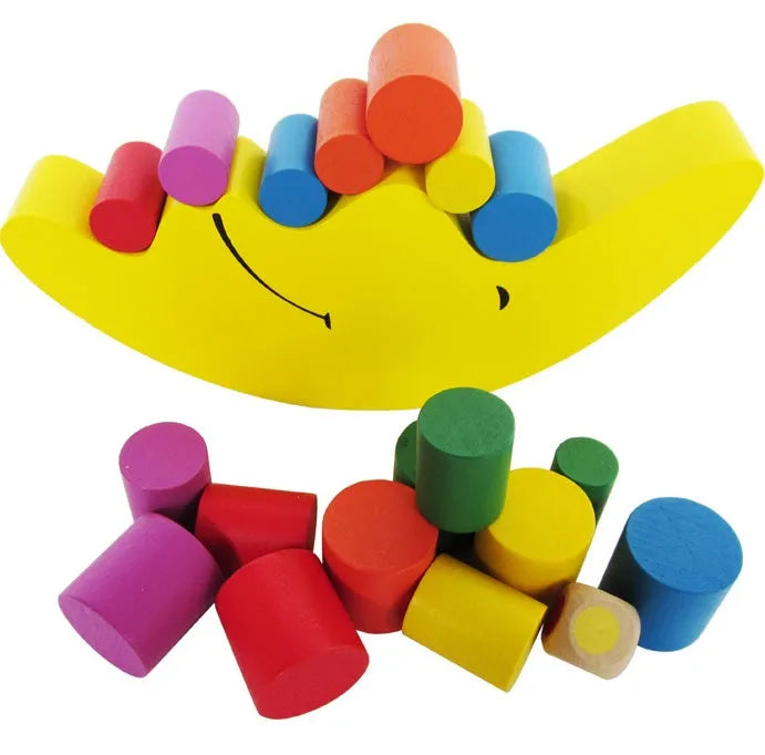 Wooden moon balance game toy in bright colours for children aged 2-4 years