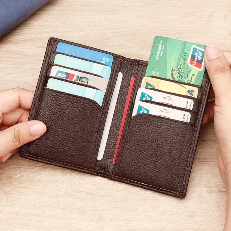 Genuine cowhide leather credit card holder in black or brown colour with urban simplicity style