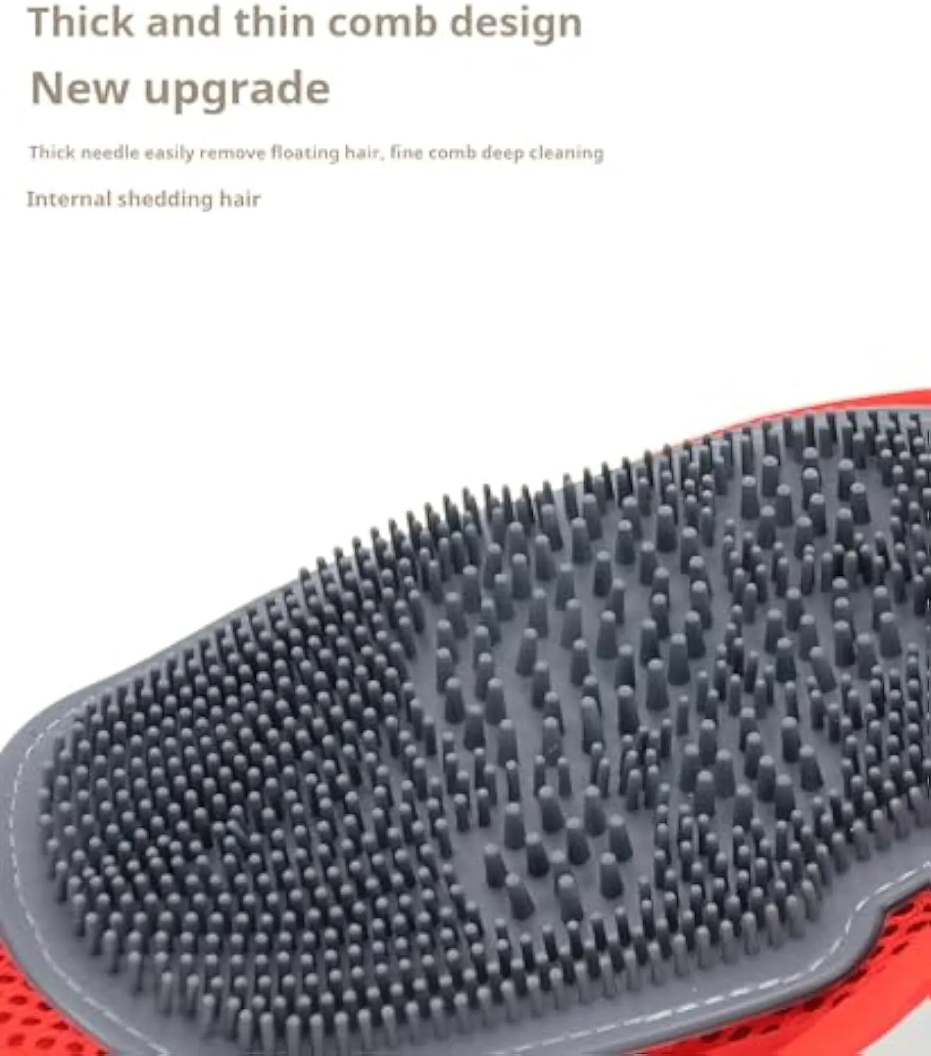 Red pet bathing glove with silicone brush bristles on palm, showing adjustable strap and dimensions of 26cm by 16cm.