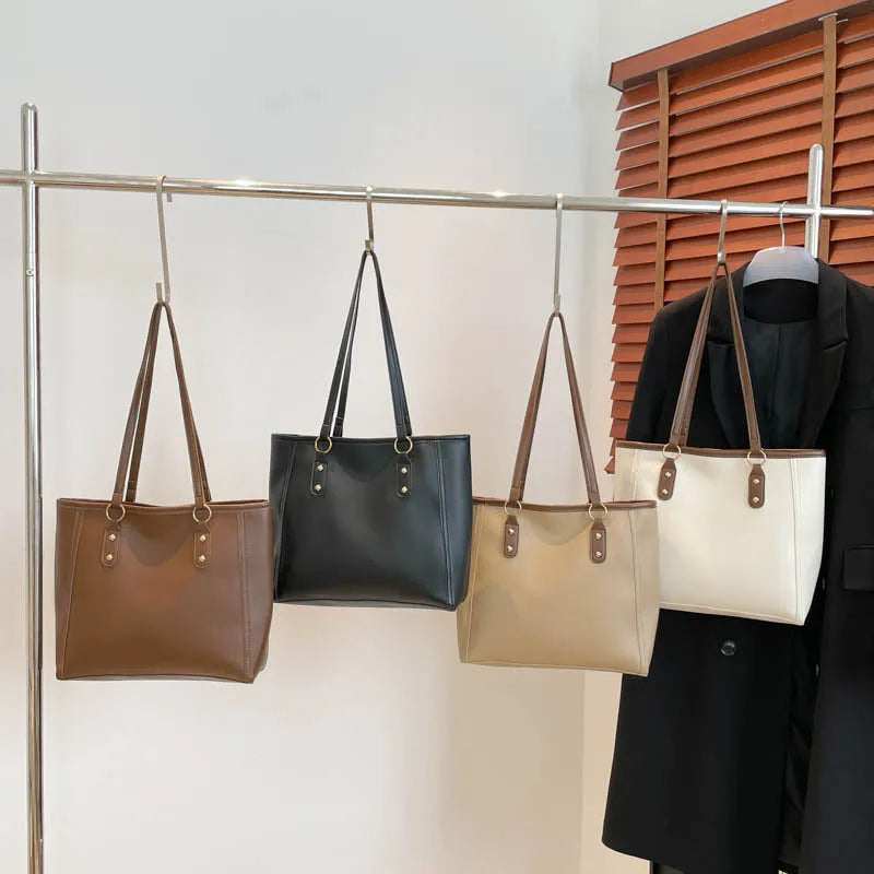 Large capacity PU tote bag with urban simplicity style and internal phone and file compartments