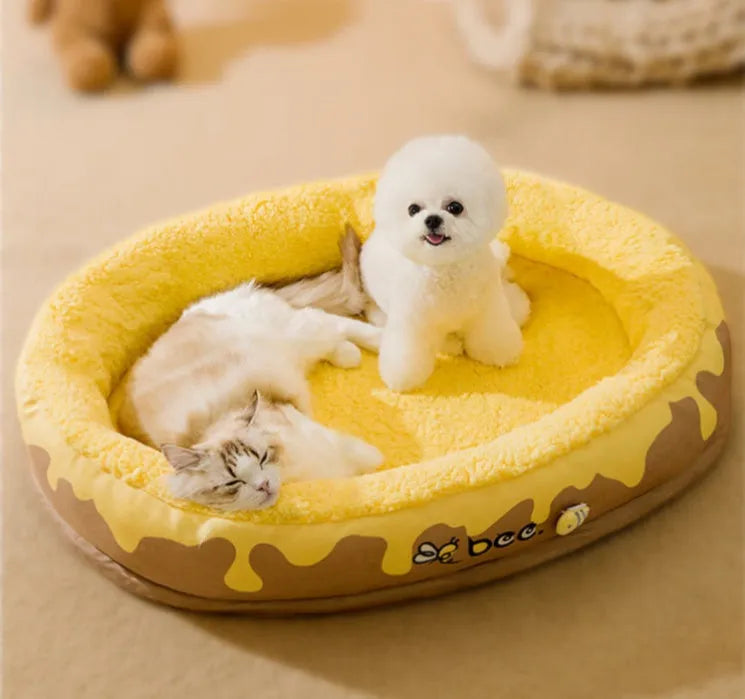 Grey washable velvet dog bed for small medium dogs, shown with detachable cover.