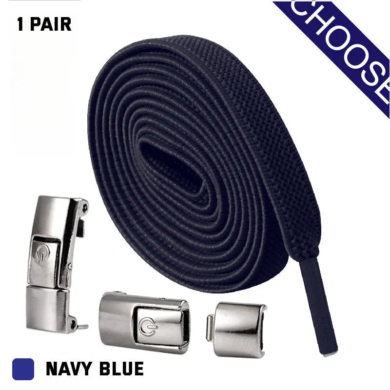 Press lock elastic no-tie shoelaces with 8mm widened flat cotton weave and fastening mechanism