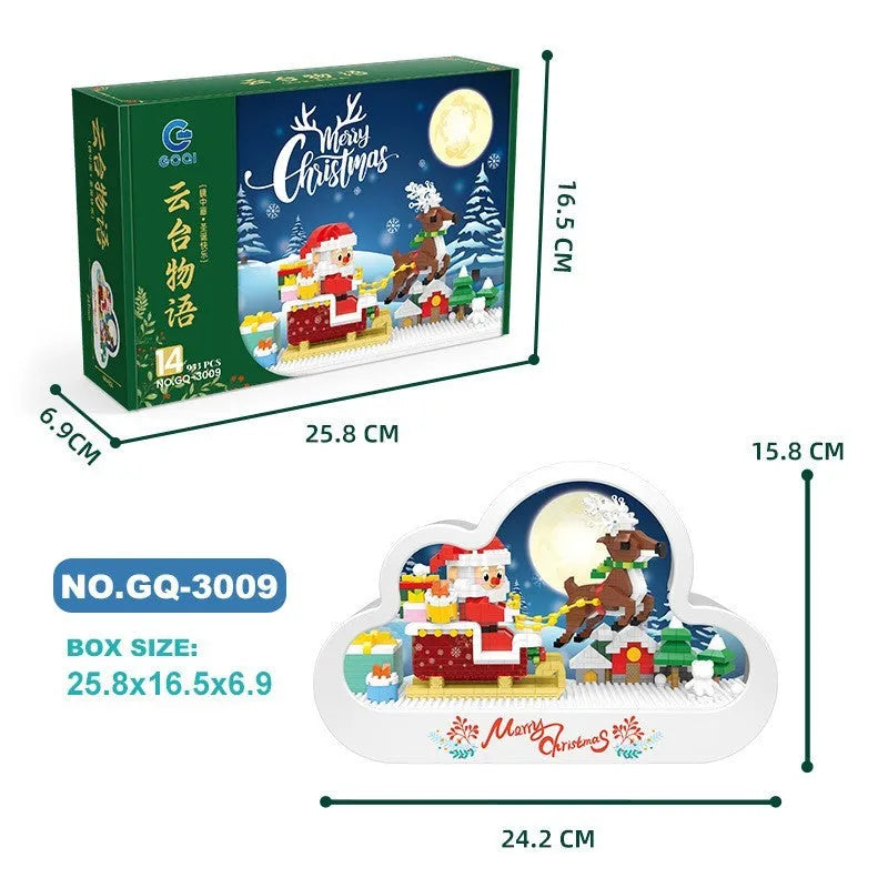 Assembled Christmas tree building block toy with LED cloud night light and decorative PVC mirror frame