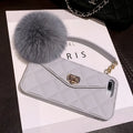 Hairball phone case with plush grid pattern in dark green, black, or ash colours for iPhone models