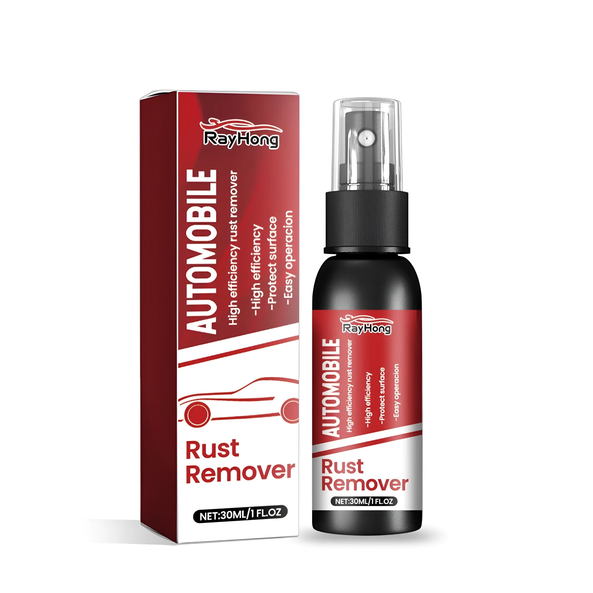 Compact 3x3x11.2cm bottle of automotive rust remover liquid for car bodywork treatment.