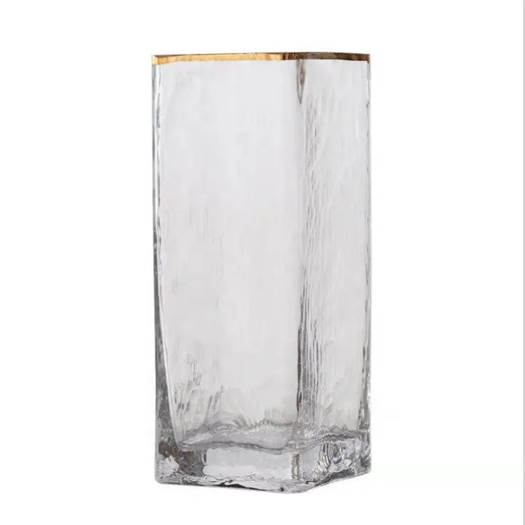 Transparent gold-painted glass vase in 8x20cm, 8x25cm, or 8x30cm for home and wedding decor