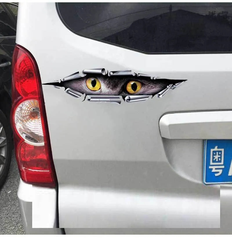 Tiger Eye and Eagle Eye 3D car bumper stickers measuring 10x35cm with detailed eye designs on HD transparent PVC material