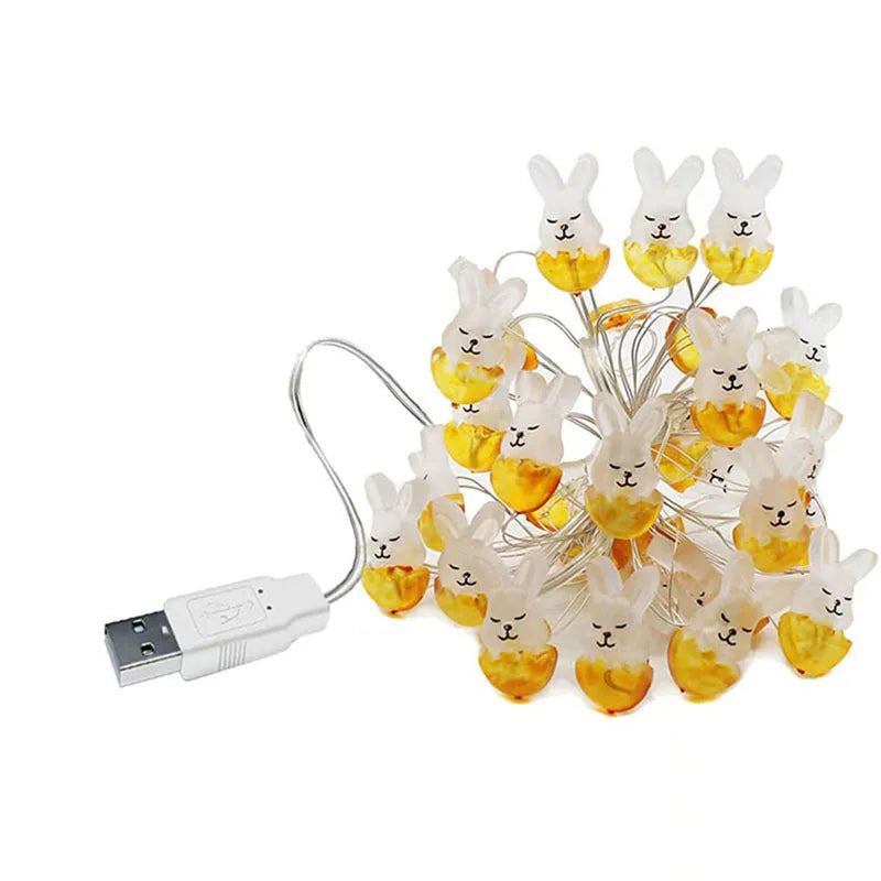 Carrot and rabbit shaped Easter LED string lights with battery box and PVC shell, available in five colours