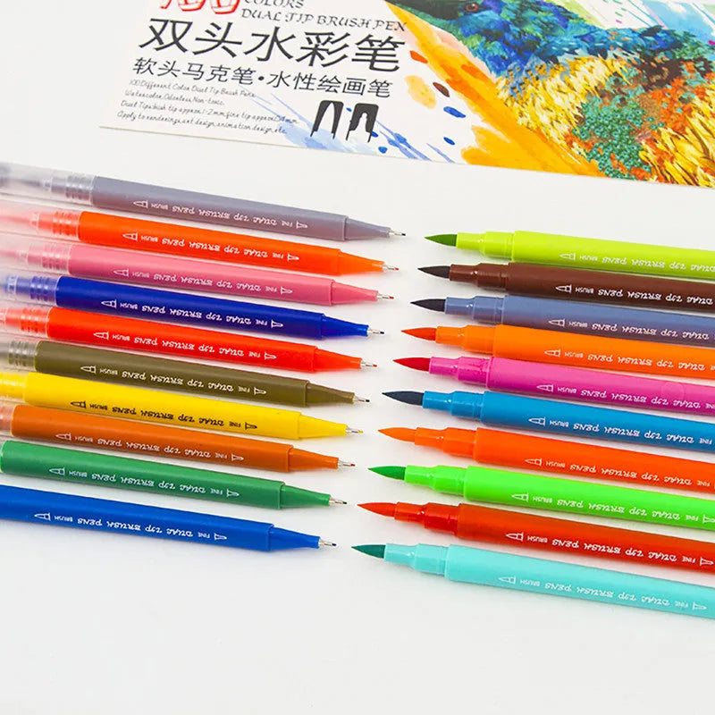 48-colour double-ended watercolour pen set with two tip types in protective PP box