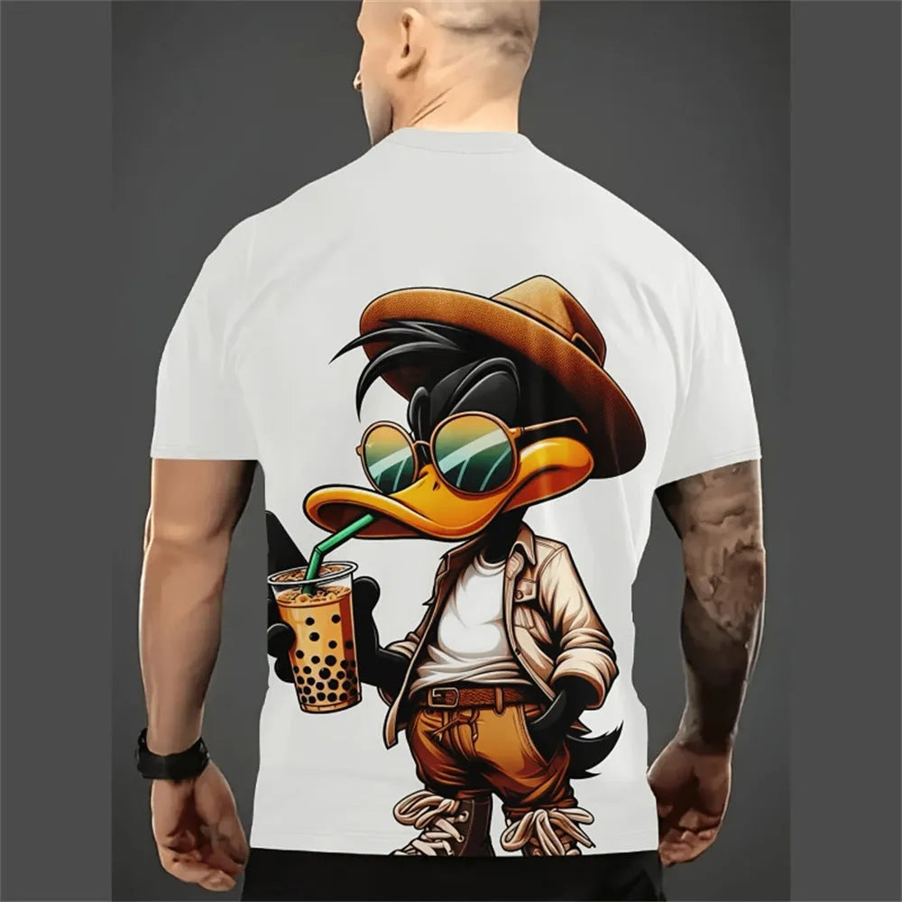 Men's loose-fit short-sleeve shirt with cartoon 3D print in linen blend fabric for summer wear