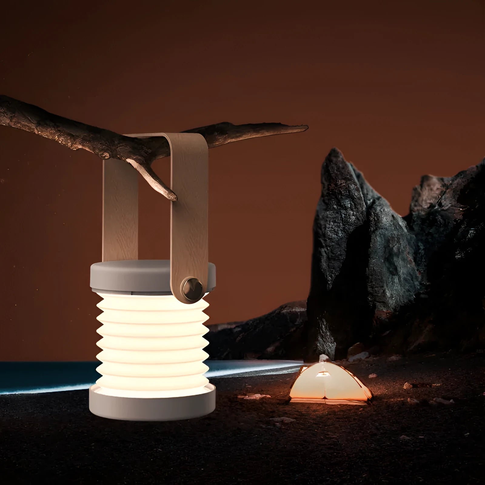 White foldable LED night light in table lamp mode with touch dimmer and USB port