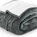 Light grey cotton electric heating blanket shown in a folded position, with adjustable temperature control for use as a blanket or hot compress pad.