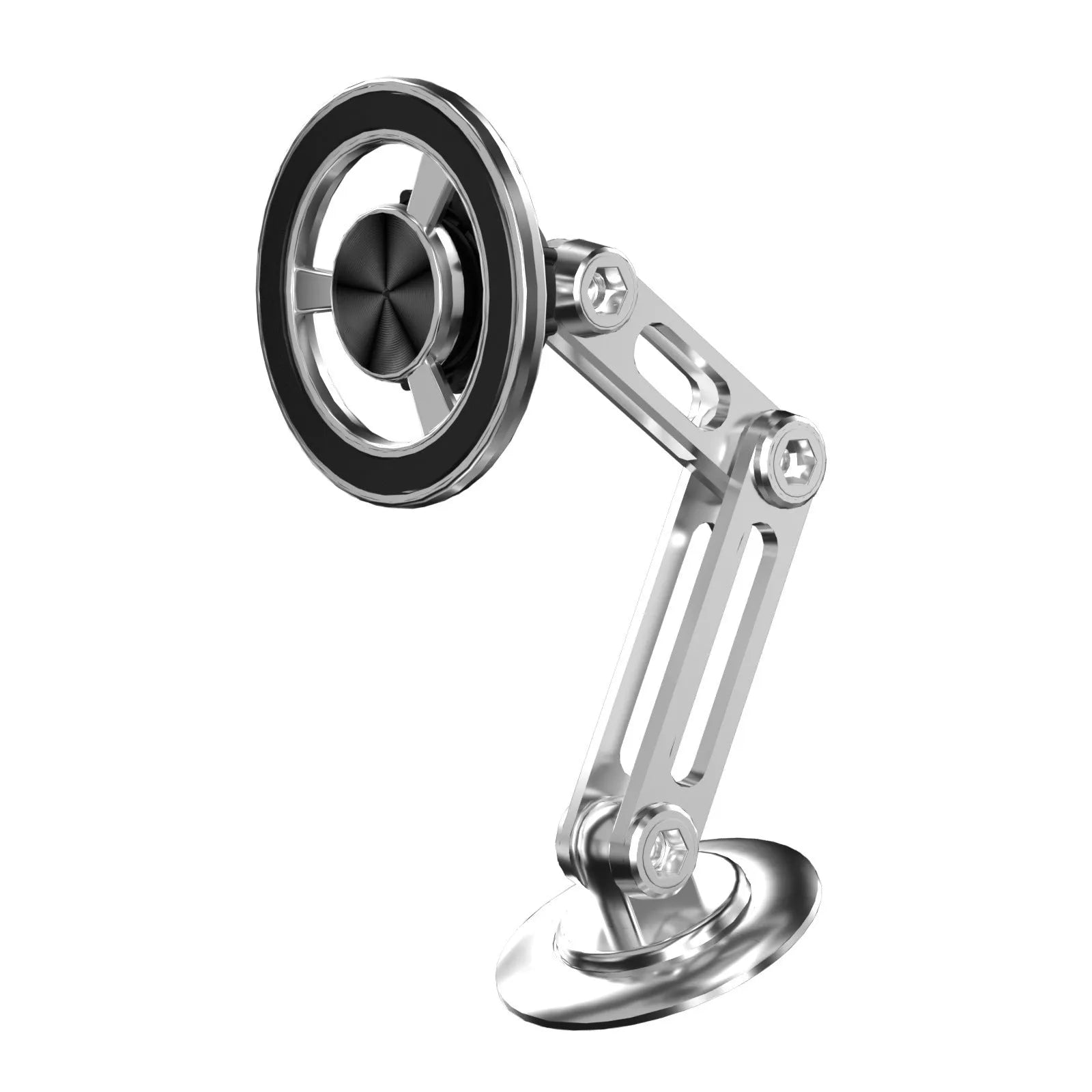 All-metal magnetic car phone holder in black with magnetic rings and adhesives