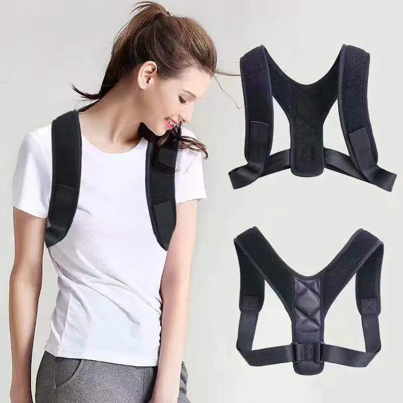 Adjustable nylon posture correction band with breathable mesh panels for back support during sitting