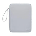 Imitation leather tablet protective case with a carrying handle in black, light grey, pink, or sky blue.