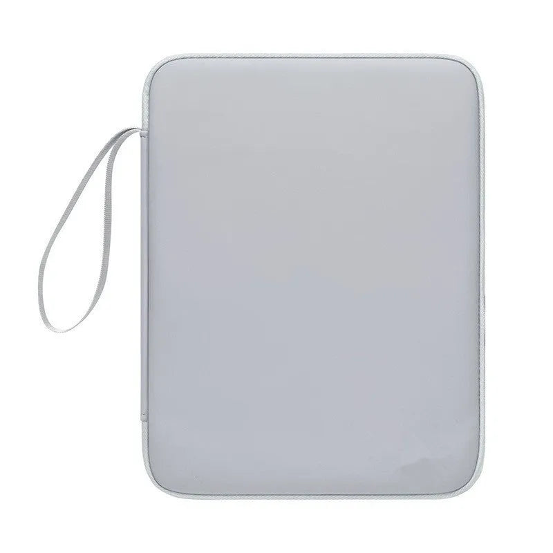 Imitation leather tablet protective case with a carrying handle in black, light grey, pink, or sky blue.