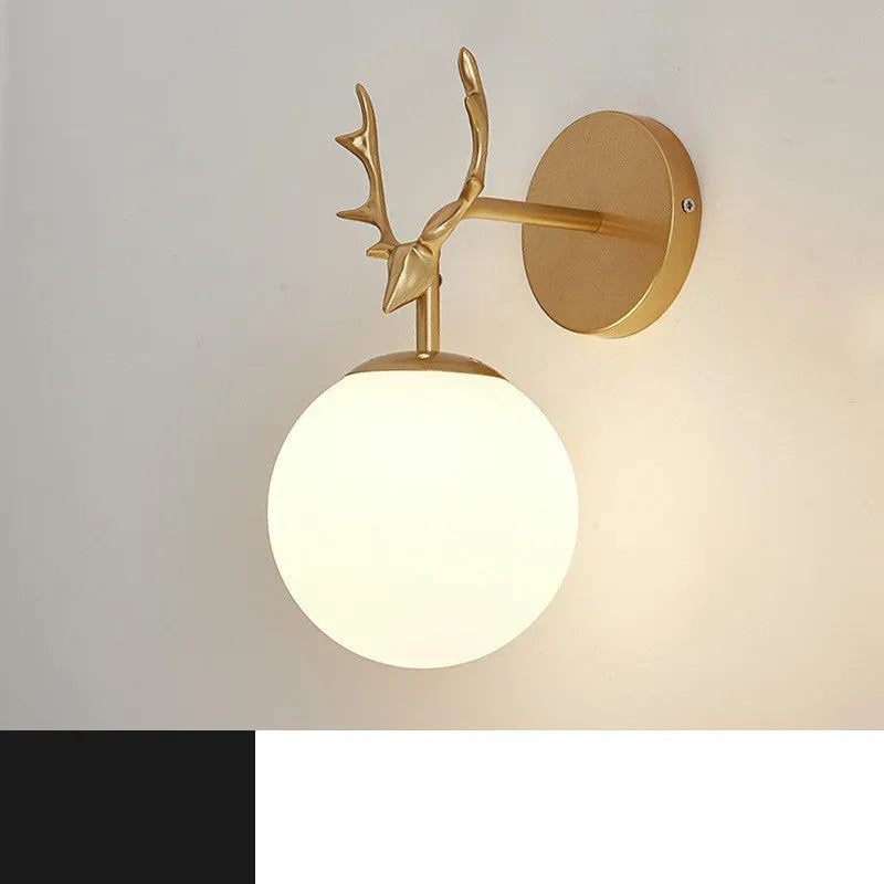 Round glass wall lamp in Nordic style with E27 holder, showing light colour options like golden creamy white