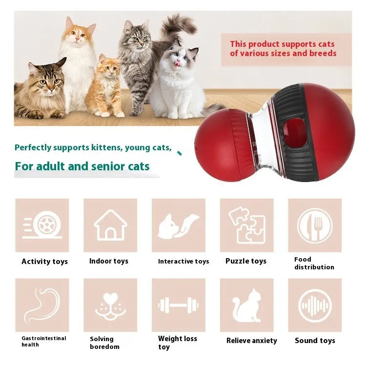 Rotating plastic cat toy ball with food dispensing slots and sound mechanism, 155mm diameter