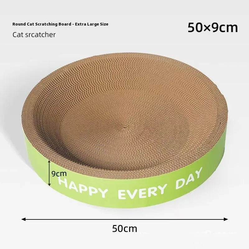 Green round scratching board cat nest showing circular design with integrated scratching surface and resting area