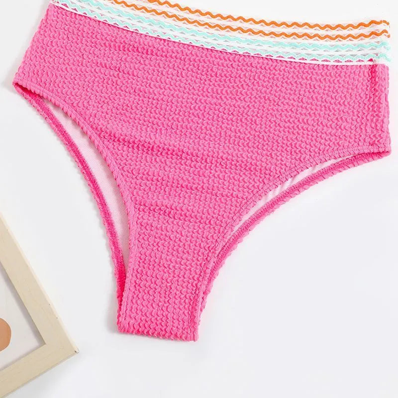 Women's high-waisted solid colour bikini swimsuit set in nylon fabric