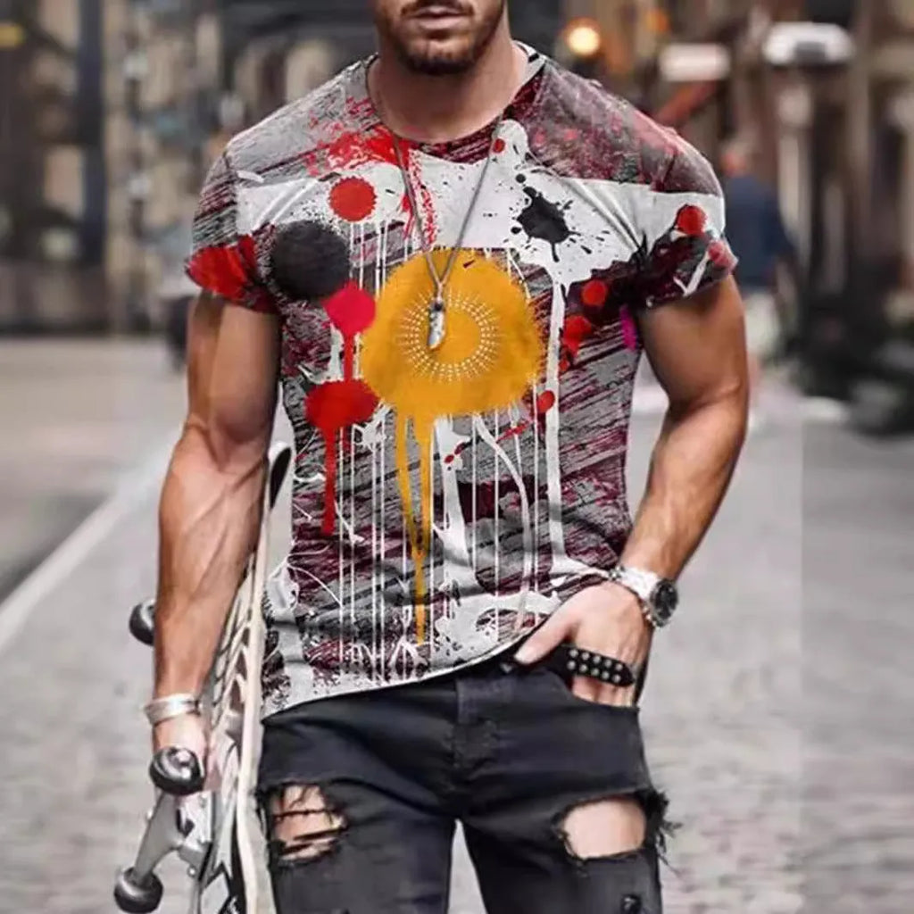 Men's camouflage print short sleeve T-shirt in loose fit milk silk polyester fabric