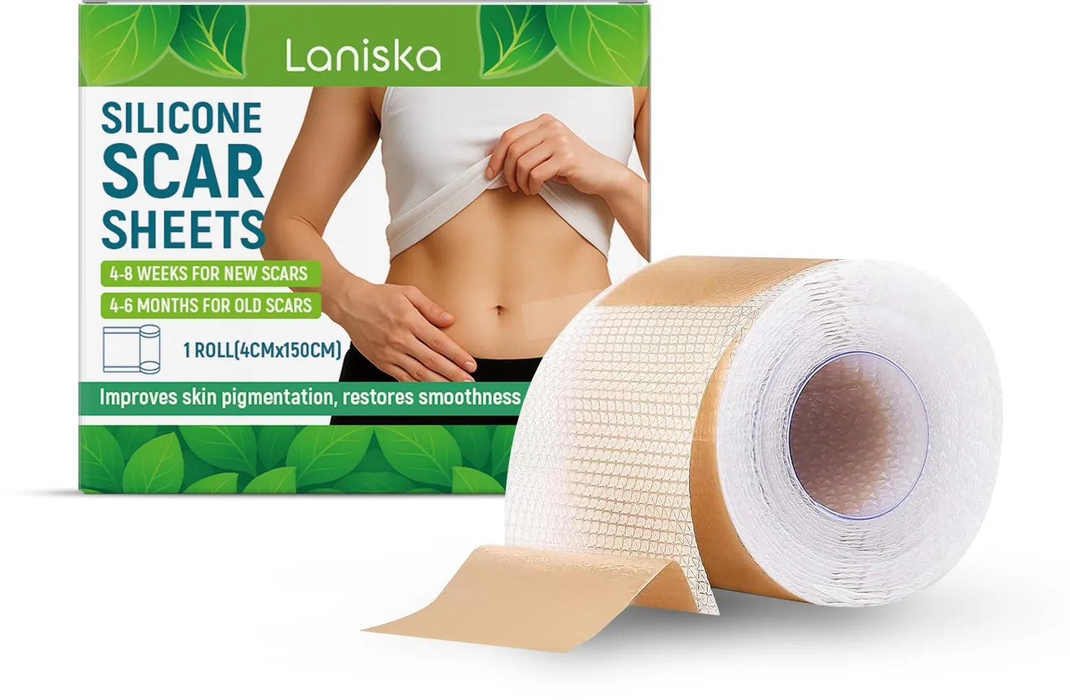 One roll of silicone scar sheet measuring 4cm wide by 150cm long for scar treatment