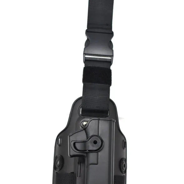 Tactical waist plate leg holster in plastic construction with quick-pull design