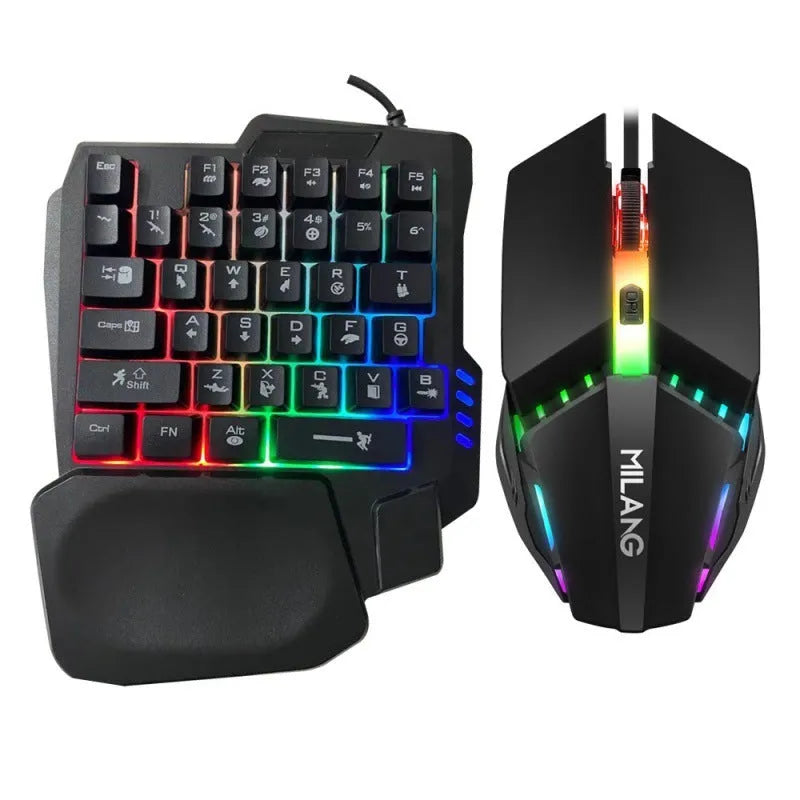 Single-handed mechanical keyboard and mouse set with 1.5m cable on desktop