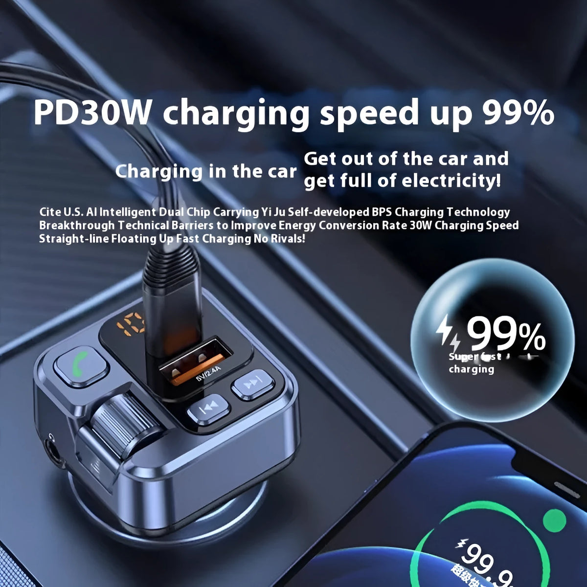 Bluetooth car audio receiver with LED display and dual USB charging ports for vehicle installation