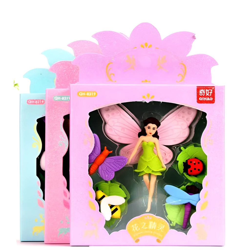 Flower Fairy eraser suit set with 12 units in Flower Fairy and Mermaid colours