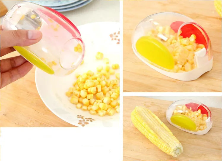 Kitchen corn separator with stainless steel blade and plastic shell for removing kernels from cobs
