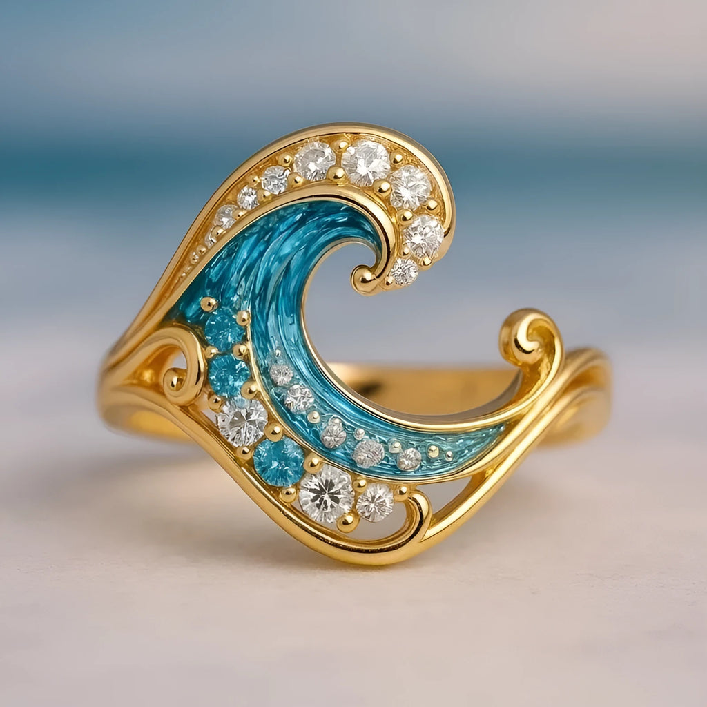 Gold creative ring with micro inlay texture from the Hailang series, shown on a model finger.