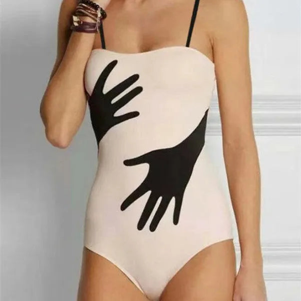Women's one-piece bikini with attached gauze skirt for swimming and wading, made from polyester fibre.