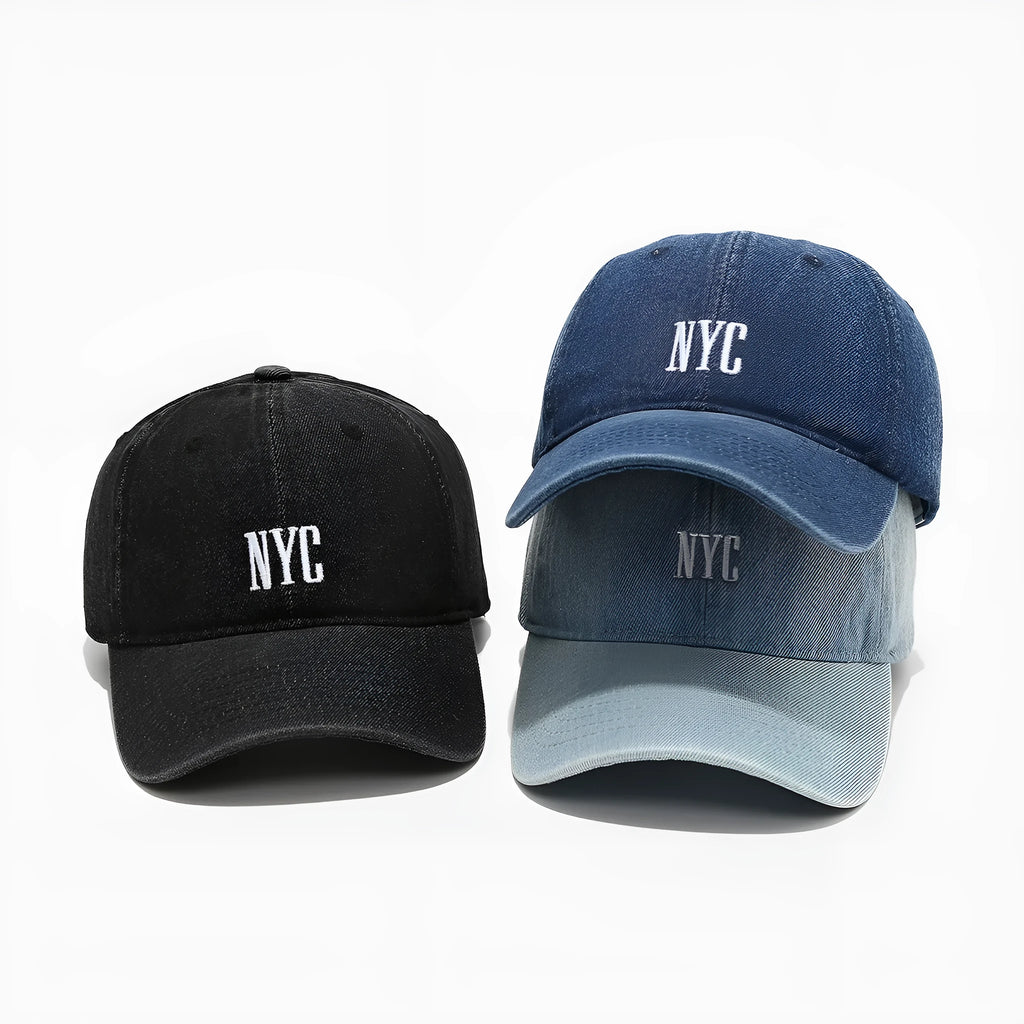 Denim baseball cap with alphabet letters in adjustable black, dark blue or light blue
