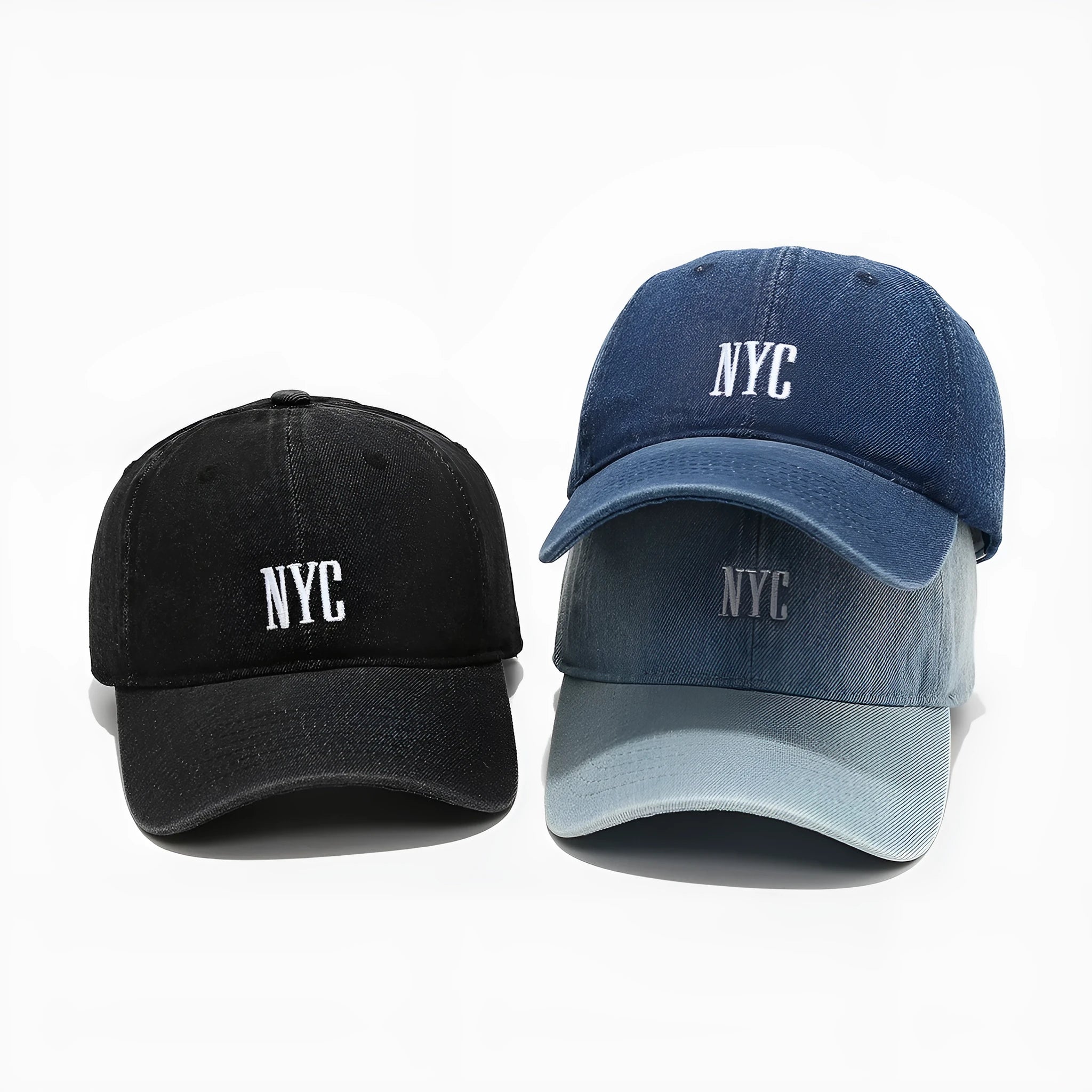Denim baseball cap with alphabet letters in adjustable black, dark blue or light blue