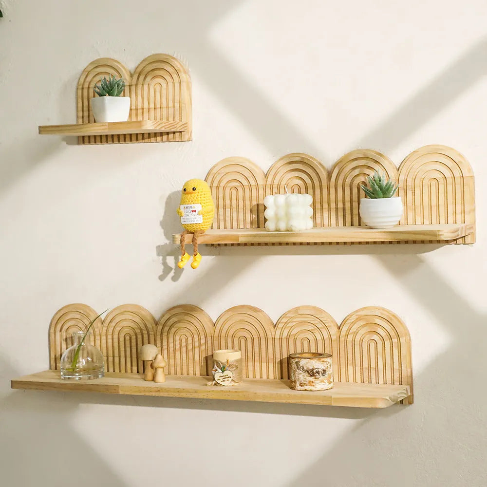 Solid wood wall flower pot storage rack with multiple shelf layers for indoor plants