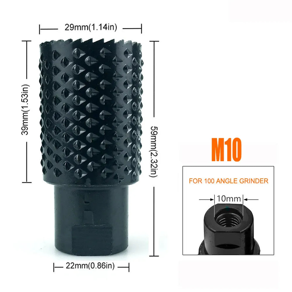 Spherical angle grinder grinding head with M10 and M14 threads for woodworking