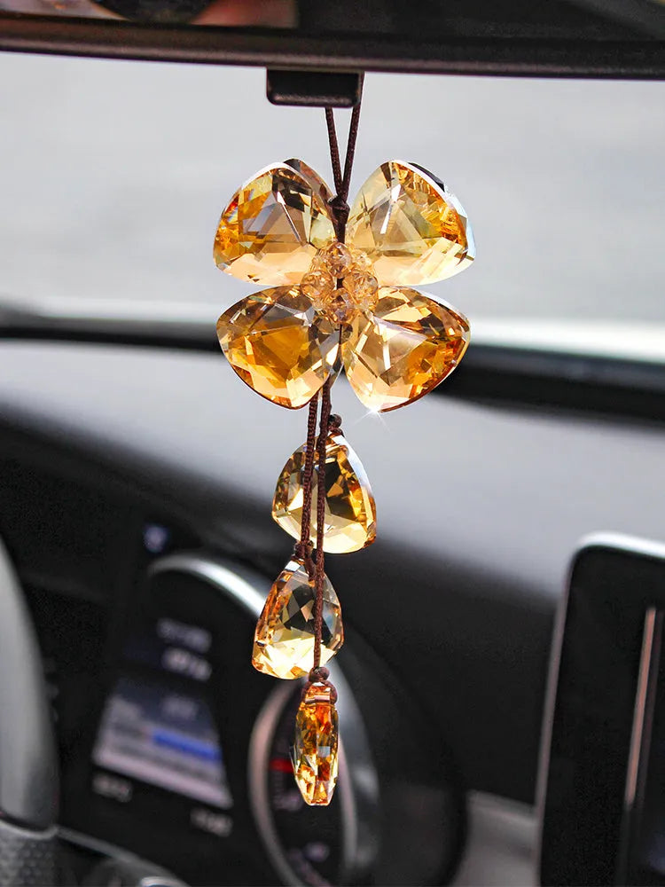 Crystal Four Leaf Grass pendant for car interior decoration in choice of four colours measuring 20cm