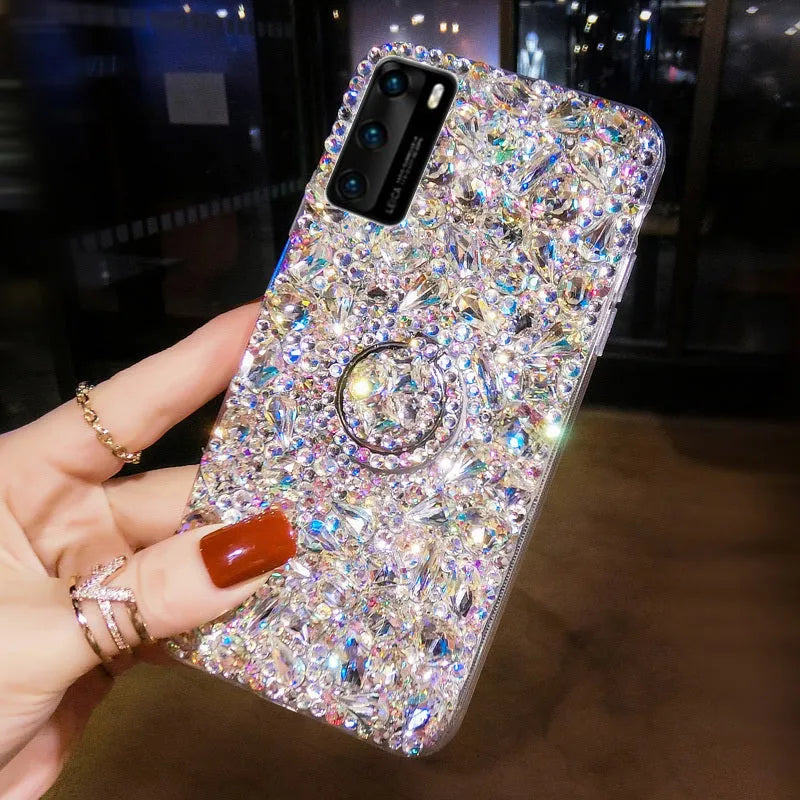 Luxury colour diamond acrylic phone case with bracket for Samsung Galaxy phones.