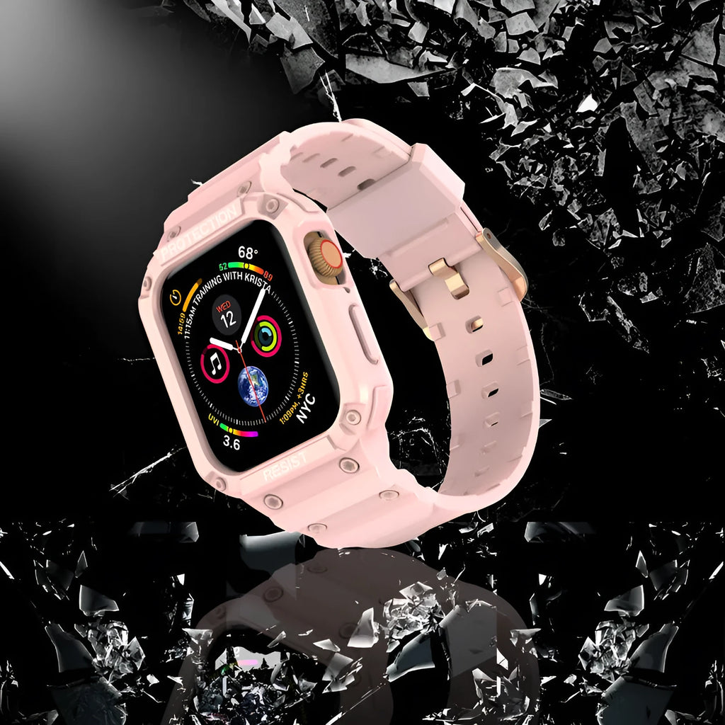 Soft TPU sport watch strap for Apple Watch Series 8 shown in multiple colours with 38mm and 42mm size options.