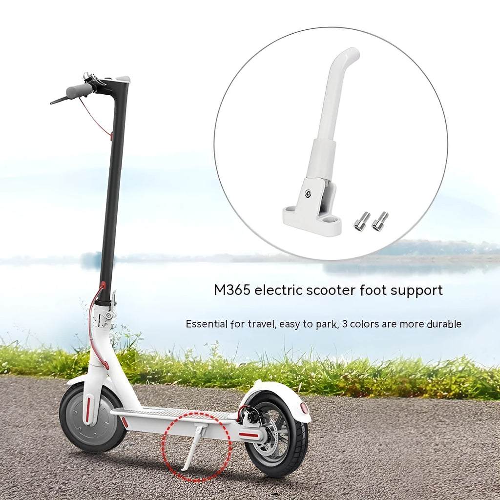Aluminium alloy electric scooter foot brace accessories kit in black, white, and grey colours with mounting screws